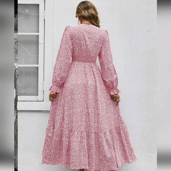 VCAY Ditsy Floral Print Flounce Sleeve Ruffle Hem Dress - Picture 2 of 4